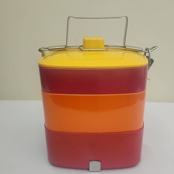 Vintage Gold Fish Brand Mid-Century Modern Melamine Stacking Lunchbox, NEW, NEVE - Picture 1 of 6